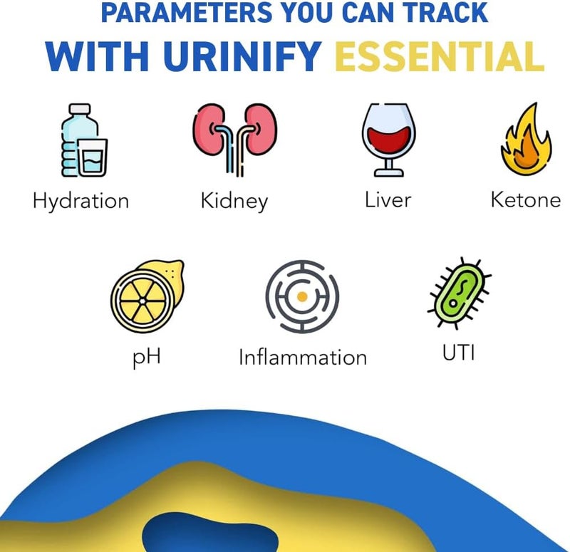 Urinify شرائط اختبار البول للتطبيقات المحمولة - موثوقة في المنزل لاختبار الكلى والكبد، اختبار البروتين البولي، اختبار عدوى المسالك البولية، الترطيب، أجسام الكيتون، الرقم الهيدروجيني، تحليل البول - مجموعة أساسية (6 شرائط) - Image 2